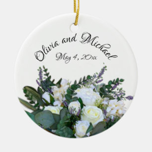 Lavender Eucalyptus white roses greenery    Ceramic Tree Decoration