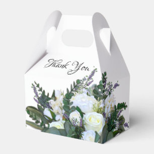 Lavender Eucalyptus white roses greenery Favour Box