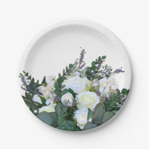 Lavender Eucalyptus white roses greenery Paper Plate