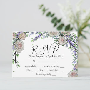 Lavender Eucalyptus white roses greenery       RSVP Card