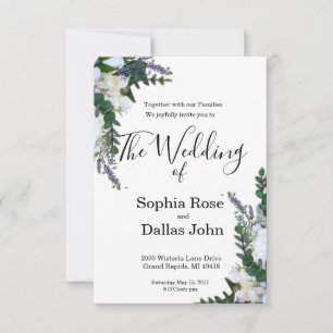 Lavender Eucalyptus white roses greenery Wedding Invitation