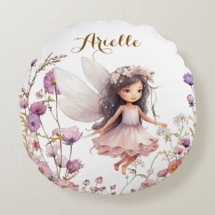 Lavender fairy wildflower pixie birthday gift round cushion