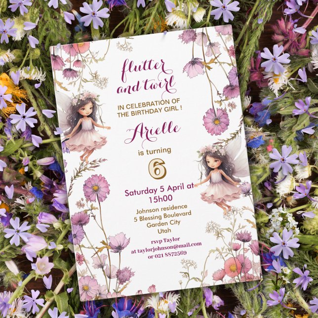 Lavender Fairy wildflower Pixie Invitations (Creator Uploaded)