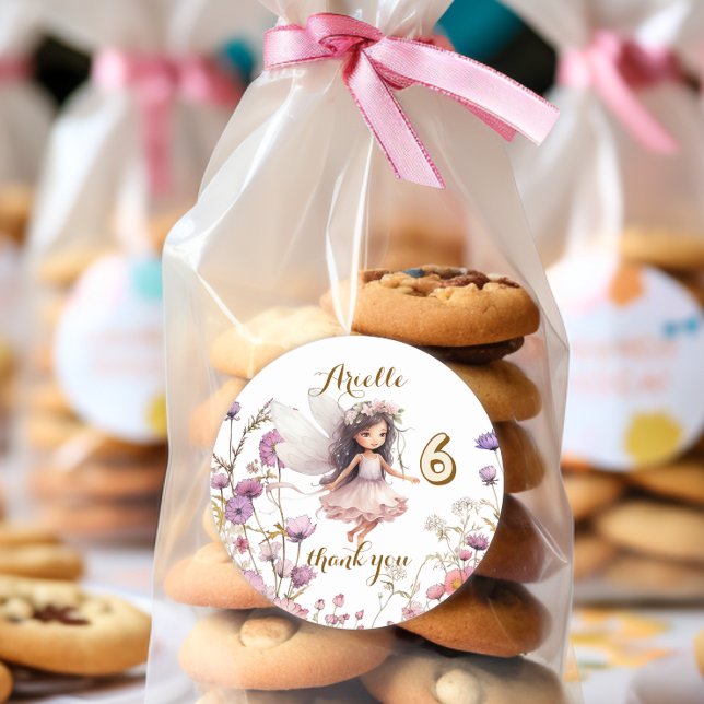 Lavender Fairy wildflower thank you  Classic Round Sticker (Creator Uploaded)