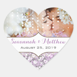 Lavender Fairytale Lights and Stars Wedding Heart Sticker