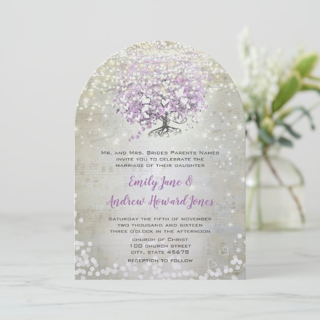 Lavender Fairytale Lights and Stars Wedding Invitation (Standing Front)