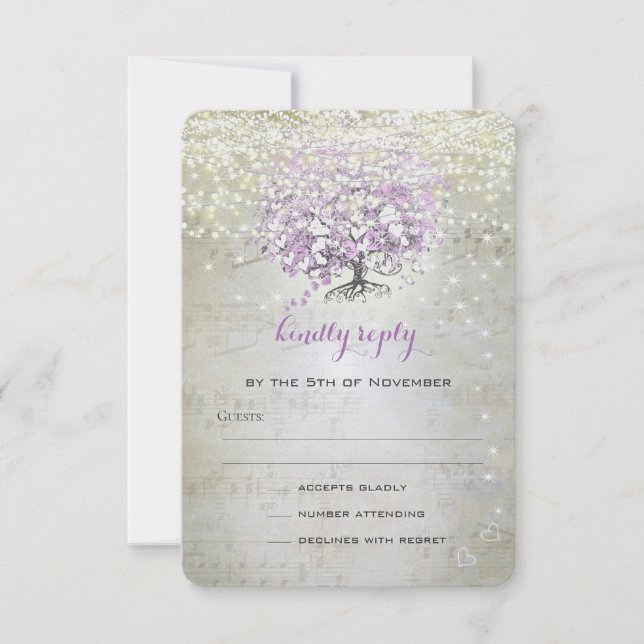 Lavender Fairytale Lights and Stars Wedding RSVP Card (Front)