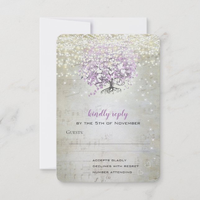 Lavender Fairytale Lights and Stars Wedding RSVP Card (Front)