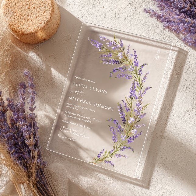 Lavender Fall autumn floral watercolor wedding Acrylic Invitations (Lavender Fall autumn floral watercolor wedding Acrylic Invitations)