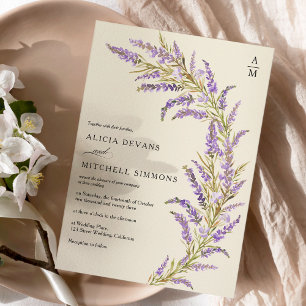 Lavender Fall autumn floral watercolor wedding  Invitation