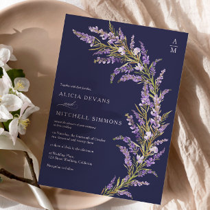 Lavender Fall autumn floral watercolor wedding  Invitation
