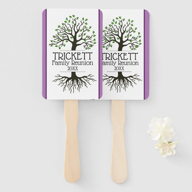Lavender Family Tree Family Reunion Hand Fan (Front and Back)