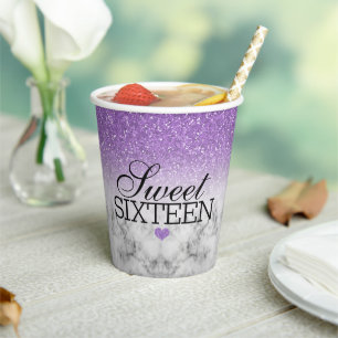 Lavender Faux Glitter/Marble Sweet 16 Paper Cups