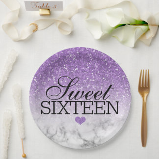 Lavender Faux Glitter/Marble Sweet 16 Paper Plate
