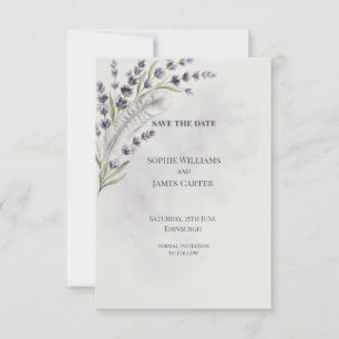 Lavender Feather Wedding Save The Date