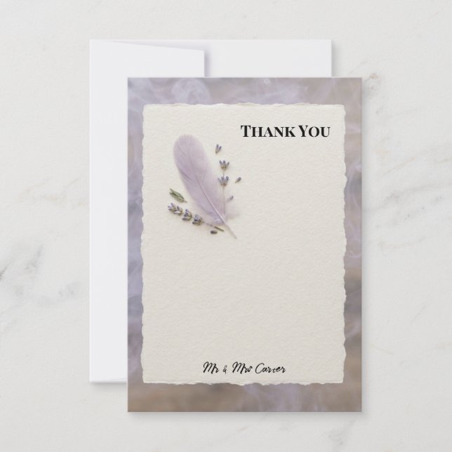 Lavender Feather Wedding Thank You Card (Front)