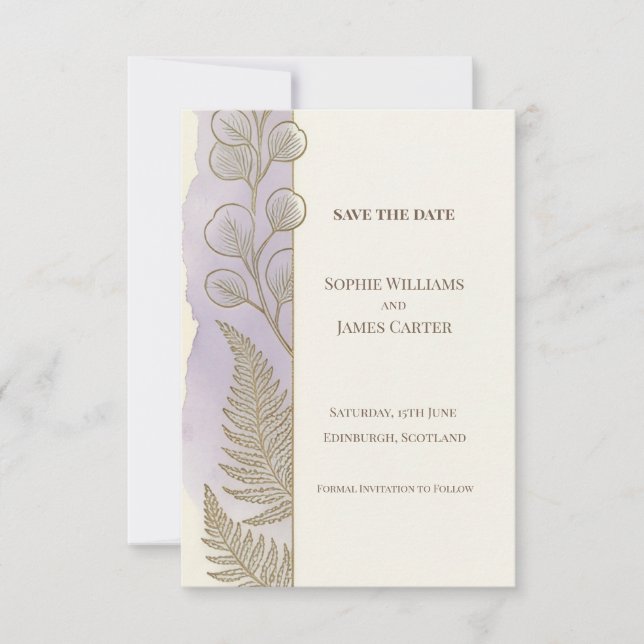 Lavender Fern Save The Date Card (Front)