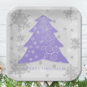 Lavender Festive Christmas Tree Paper Plate