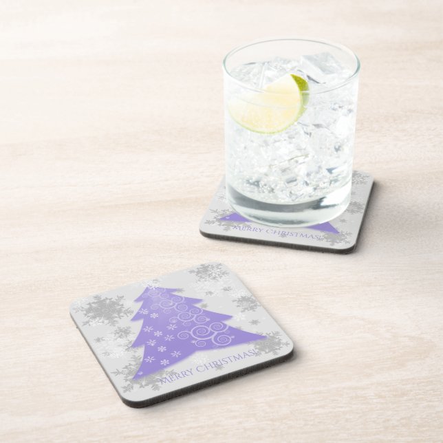 Lavender Festive Christmas Tree Plastic Coaster (Right Side)