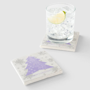 Lavender Festive Christmas Tree Stone Coaster