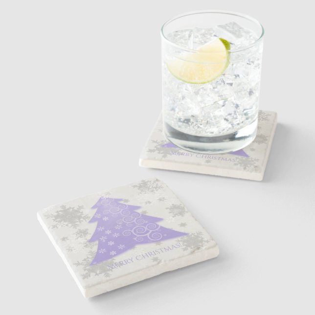 Lavender Festive Christmas Tree Stone Coaster (Side)