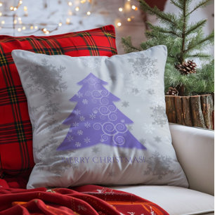 Lavender Festive Christmas Tree Throw Pillow