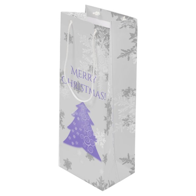 Lavender Festive Christmas Tree Wine Gift Bag (Front Angled)