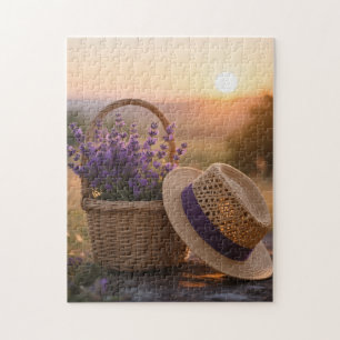 Lavender Field at Sunset – Serene Purple Landscape Jigsaw Puzzle