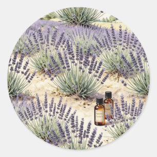 Lavender Field Essential Oil Watercolor Pattern Classic Round Sticker
