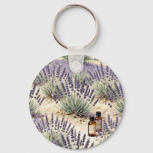 Lavender Field Essential Oil Watercolor Pattern Key Ring
