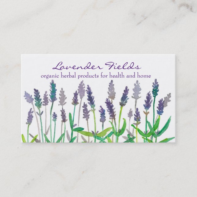 Lavender Field Herb Watercolor Flowers Business Card (Front)