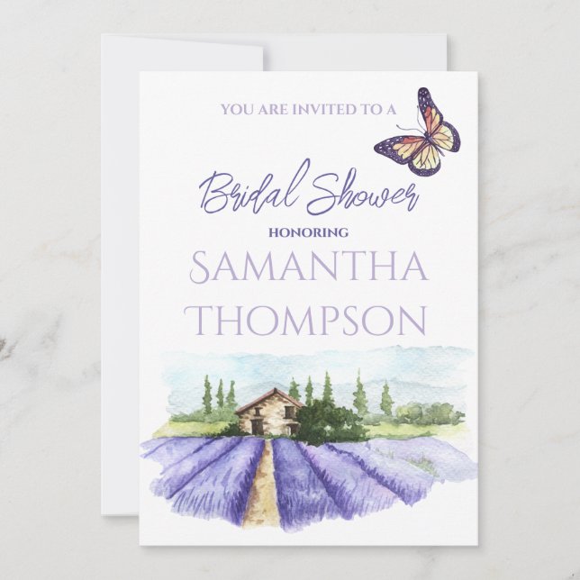 Lavender Field Modern Provence Baby Bridal Shower  Invitation (Front)