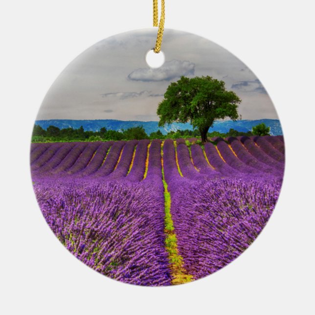 Lavender Field scenic, France Ceramic Tree Decoration (Front)