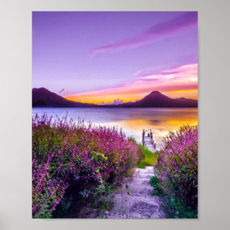 Lavender Field Sunset Sunrise Landscape Scenery Poster