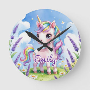 Lavender Field Unicorn Editable Name Clock