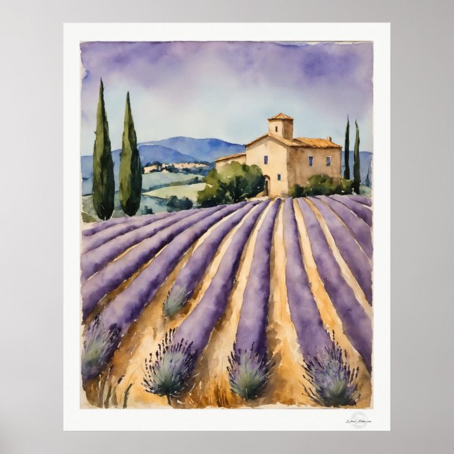 Lavender Field with Farmhouse Poster (Front)
