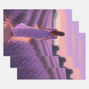 Lavender Field Woman Wrapping Paper Sheets