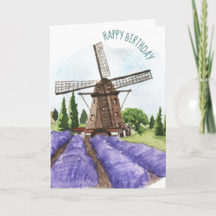 Lavender Fields and Windmill Birthday Card