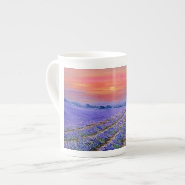 Lavender Fields at Sunset Bone China Mug (Front Left)