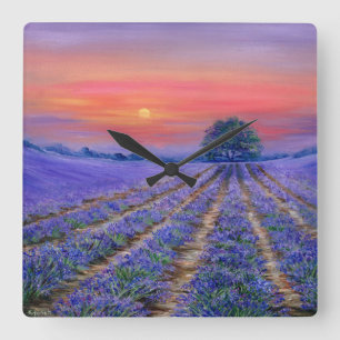 Lavender Fields at Sunset Square Wall Clock