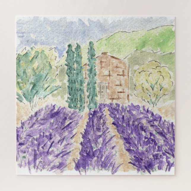 Lavender Fields France Watercolor Jigsaw Puzzle (Vertical)