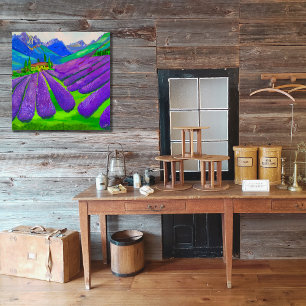 Lavender fields in front of mountains photo print