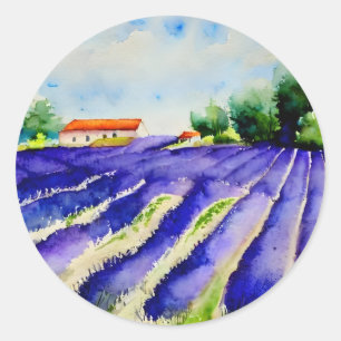 Lavender fields Landscape Classic Round Sticker