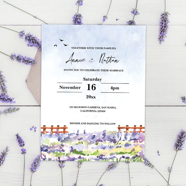 Lavender Fields Landscape Wedding Invitation  Postcard (Lavender Fields Landscape Wedding Invitation Postcard)