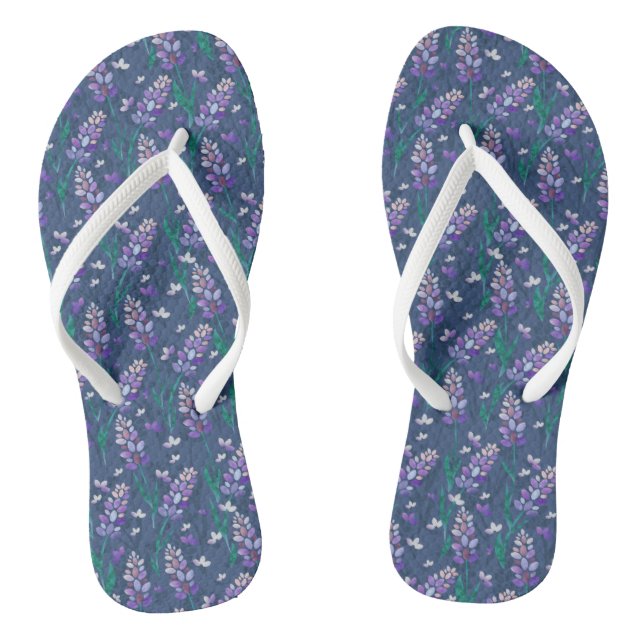 Lavender Fields Pattern in Purple Flip Flops (Footbed)