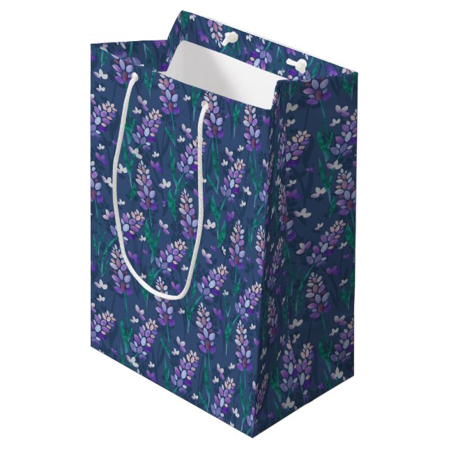 Lavender Fields Pattern in Purple Medium Gift Bag (Front Angled)