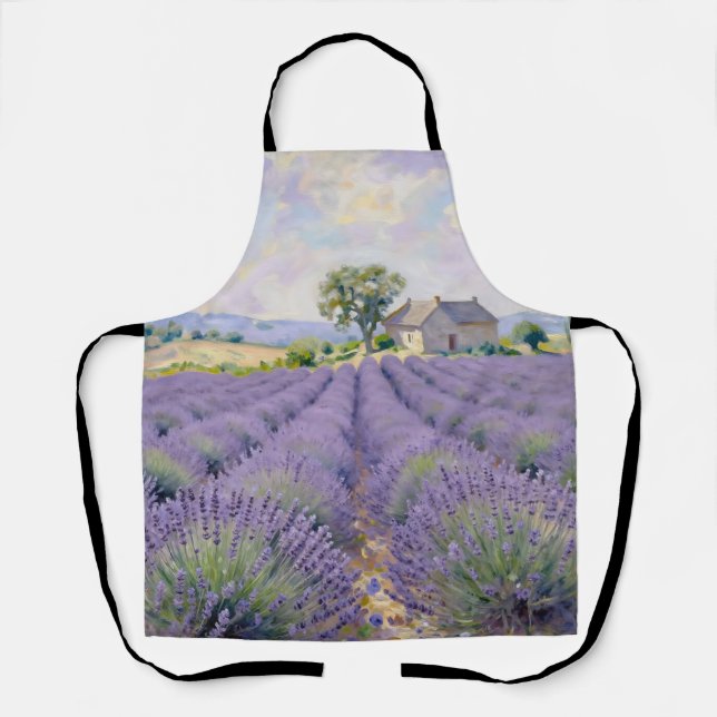 Lavender Fields Provence Cottage Impressionist Apron (Front)