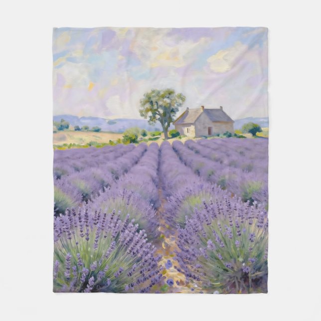 Lavender Fields Provence Cottage Impressionist Fleece Blanket (Front)