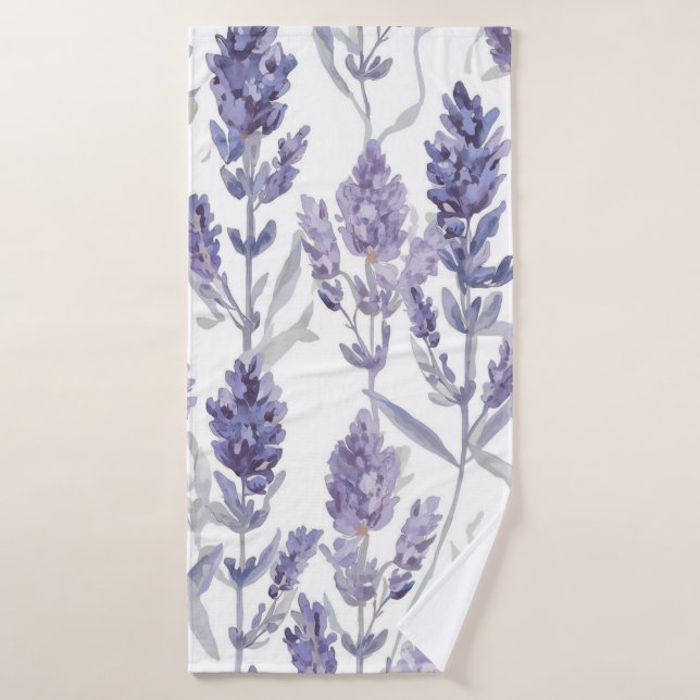 Lavender Fields | Purple Watercolor Flower Pattern Bath Towel (Bath Towel)