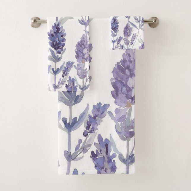 Lavender Fields | Purple Watercolor Flower Pattern Bath Towel Set (Insitu)